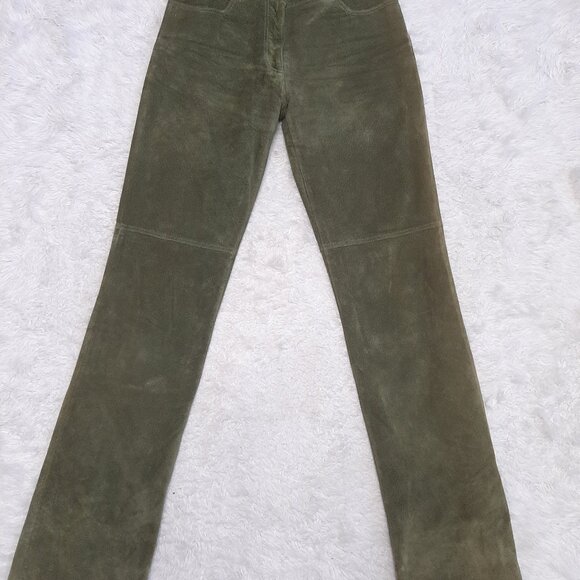 Danier Womens Khaki Green Suede Leather Boot Cut Pants Size 6 - Picture 3 of 10